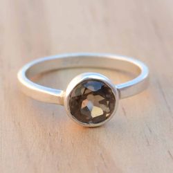 Smoky Topaz Ring, Silver Women Ring, Stone Ring, Gemstone 925 Sterling Silver Ring Band Thin Ring, Minimalist Jewelry