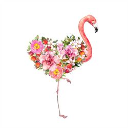 Pink flamingo bird with floral heart Svg, Heat Svg, Red and pink flowers Svg, Watercolor for Valentine day svg, Love Svg