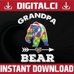 autism grandpa bear png, sublimation, puzzle pieces, digital file, grandpa