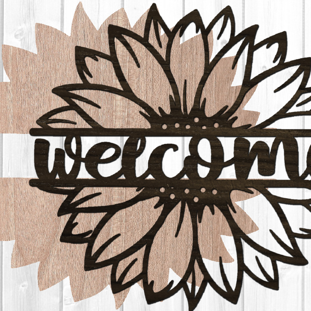 Layered Welcome Sunflower Sign SVG Glowforge File Laser Cut Files.png