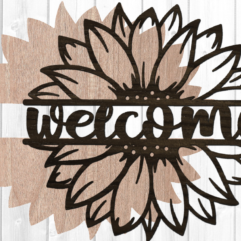 Layered Welcome Sunflower Sign SVG Glowforge File Laser Cut Files.png