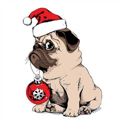adorable beige puppy pug santas cap svg, christmas svg, christmas dog svg, pug dog svg,christmas gift svg, merry christm
