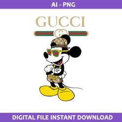 mickey wears glasses gucci png, disney gucci png, gucci logo png, mickey fashion brand png, ai digital file
