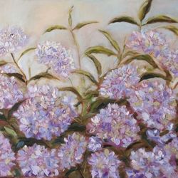 Lilac Hydrangea Original Oil Painting Flowers Wall Art Country Home Still Floral Artwork Blossom Oil Painting