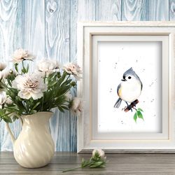 Titmouse painting, watercolor paintings, handmade home art birds watercolor tit painting by Anne Gorywine
