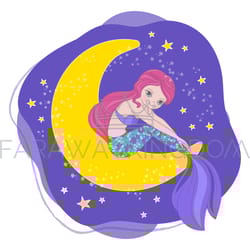 mermaid moon space cartoon princess vector illustration set