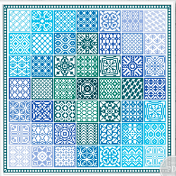 Patchwork Cross Stitch Pattern Sampler Cross Stitch Quaker Xstitch Folk Squares Blue Tile Cross Stitch Chart PDF 294