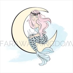 mermaid on moon good night sleep vector illustration set