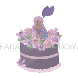 mermaid party floral sweet princess vector illustration set