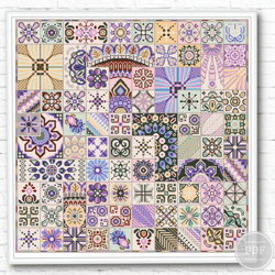Sampler Patchwork Squares Cross stitch Mosaic PDF Monochrome Modern Embroidery Folk Art Instant Download 297