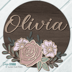 rose svg laser cut files | baby name sign | nursery wall art | nursery decor | monogram svg | floral glowforge files