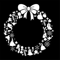 Disney Princesses Christmas Wreath Pattern svg, Christmas Svg, Disney Svg, Disney Christmas Svg, Christmas Gift Svg, Mer