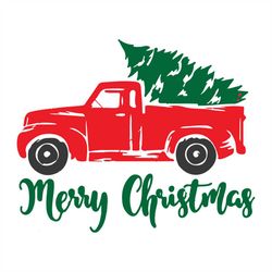 Merry Christmas little red Truck with Tree svg, Christmas Svg, Christmas Truck Svg, Christmas Gift Svg, Merry Christmas
