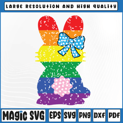 rainbow easter bunny svg, ribbon cute rabbit gay pride flag lgbtq svg png, digital download
