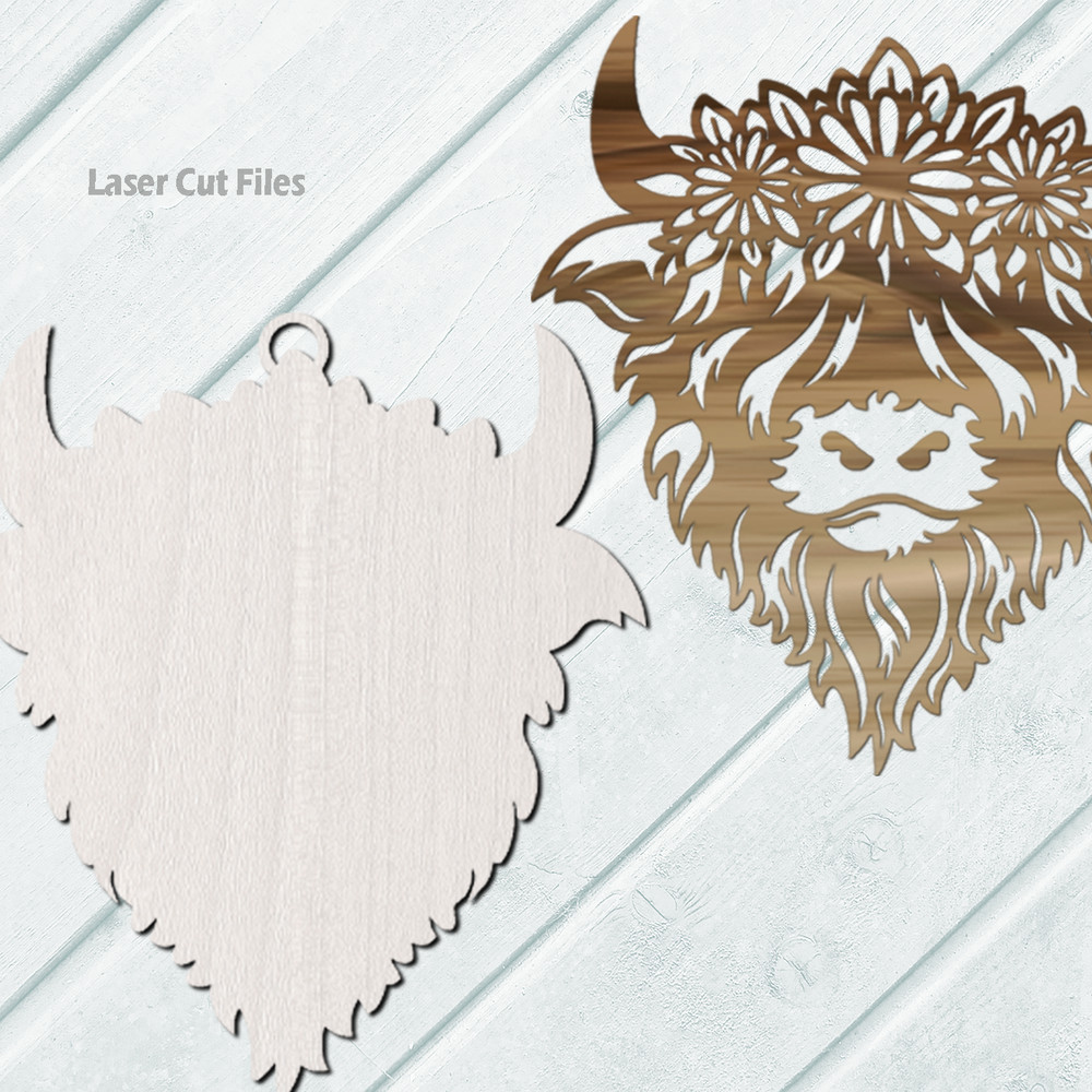 Highland Cow Car Charm SVG Laser Cut Files Daisy Cow SVG Glowforge Files 2.png