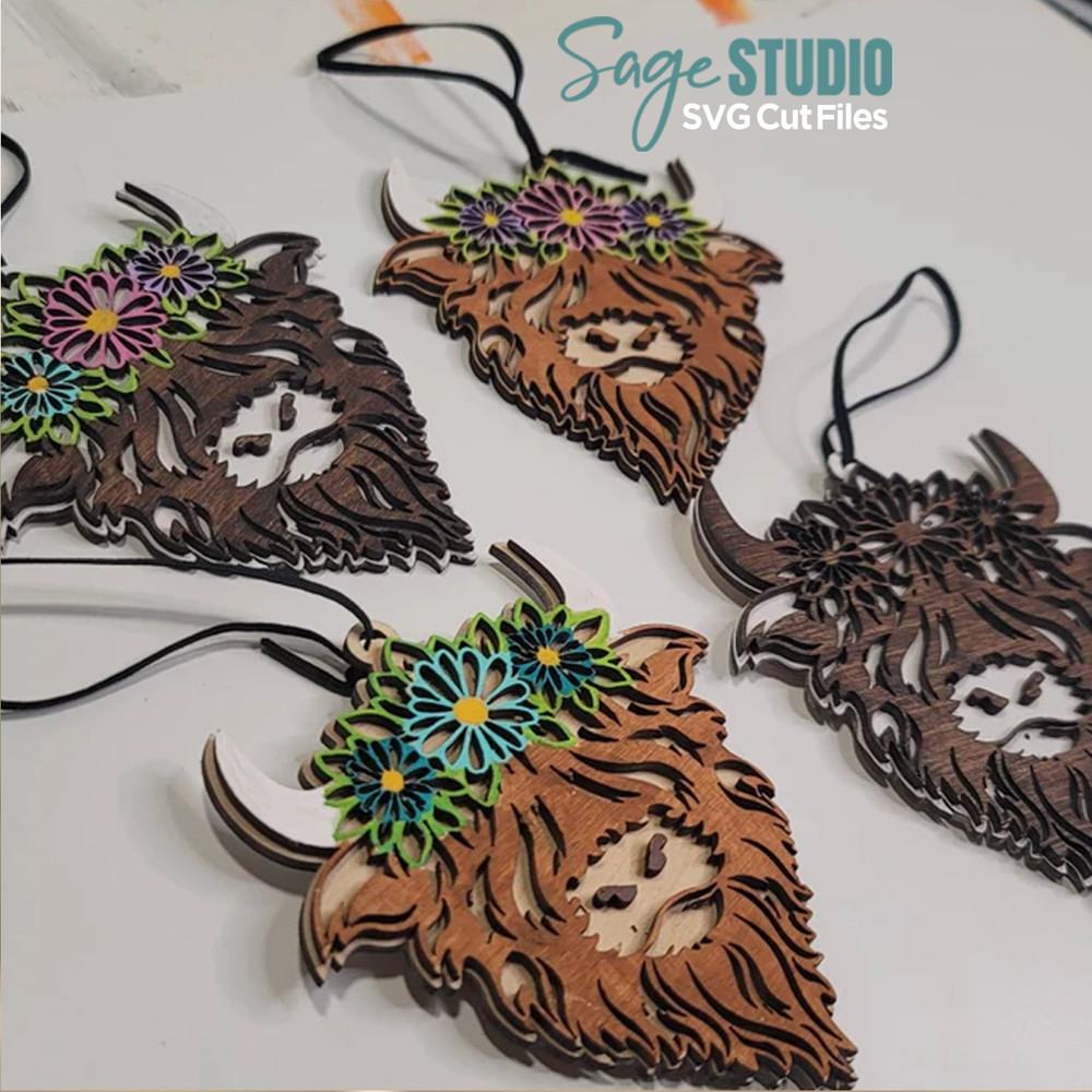 Highland Cow Car Charm SVG Laser Cut Files Daisy Cow SVG Glowforge Files 6 SS.png