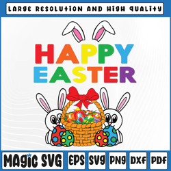 happy easter bunny eggs basket svg, cute rabbit svg, easter svg, rabbits, digital download