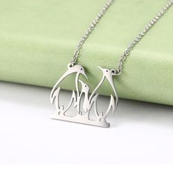 Penguin family pendant, Animal necklace