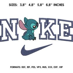 Nike Blue Stitch Embroidery design file pes. Lilo and Stitch embroidery design. Logo Nike embroidery, Anime Pes Design