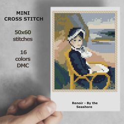 Mini cross stitch pattern Modern tiny art - Renoir - By the Seashore - Famous art Tiny miniature painting  PDF  296