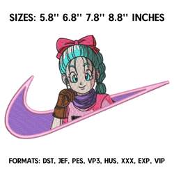 nike bulma embroidery design file, dragon ball anime embroidery design, bulma anime pes design brother
