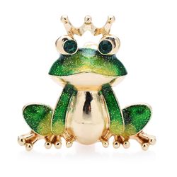 Frog with crown brooch, Statement reptile jewelry