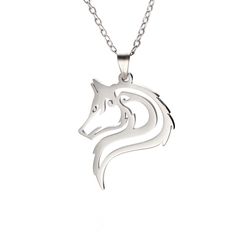 wolf head pendant, stainless steel necklace, unisex jewelry