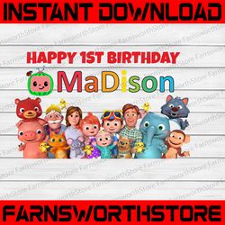 cocomelon personalized name and ages ,happy 1st birthday cocomelon family png, coco melon png, cocomelon printable