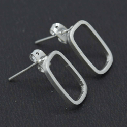 Tiny Minimalist Earrings Silver, Handmade Studs Earrings, Small Hoop Women Earrings, Geometric Rectangular Earrings Cute