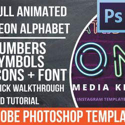 Animated Neon Font For Social Media Story Templates. Neon Social Media Kit. For Snapchat, WhatsApp, Facebook, Messenger.
