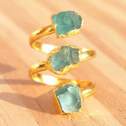 Raw Apatite Gemstone Electroforme Ring For Women, Rough Multi Crystal Brass & Cooper Handmade Electroplated Jewelry