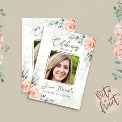 Download Foldable Funeral Template, Celebration Of Life Obituary, Delicate Floral Memorial Program, Obituary