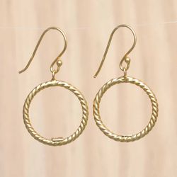 twisted hoop earrings gold, dangle hoop earrings silver, circle drop earrings round, sterling silver jewelry, handmade