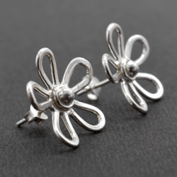 Sterling Silver Flower Stud Earrings, 925 Floral Post Earrings Dainty Small Cute Studs, Minimalist Everyday Jewelry