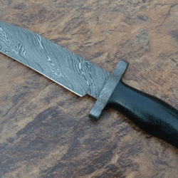Damascus Steel Blade Hunting Bowie Knife, Black Micarta Handle