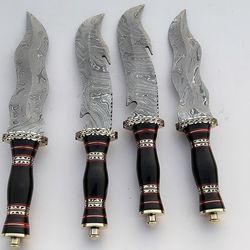 Custom Hand Made Damascus Steel Kukri, Bowie, Dagger Knife, with Razor Sharp Set of 4, kukri survival knife