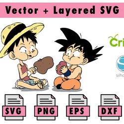 luffy and goku svg, dragonball svg, goku cricut, luffy cricut, one piece svg, vector, luffy & goku png, svg, anime