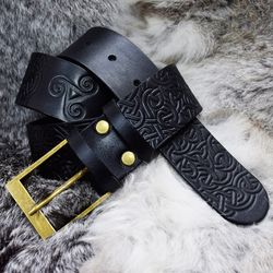 Belt Triskelion. Celtic Pagan leather belt