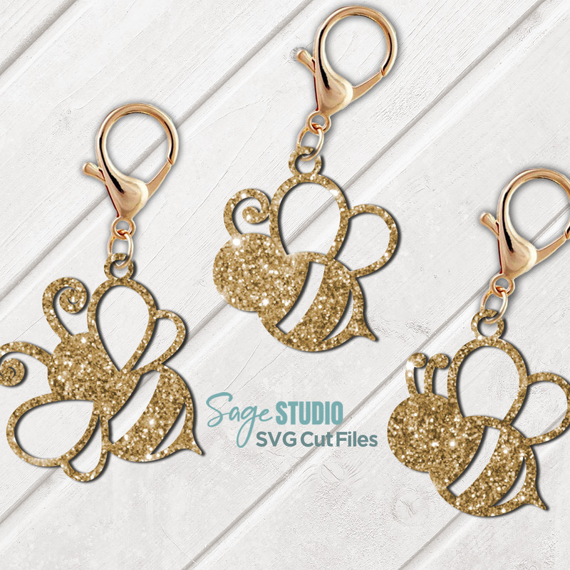 Bee Keychain SVG Bundle Laser Cut Files Bee SVG Bundle Glowforge Files 1 SS.png