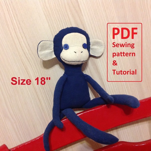 Monkey Pattern Tutorial PDF Monkey sewing pattern Monkey toy | Inspire ...