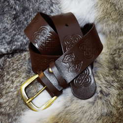 Belt Mjolnir - Hammer of Thor. Norse Pagan leather belt
