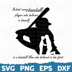 behind every baseball player who believes in himself, baseball mom svg, baseball  family, baseball cut file, baseball