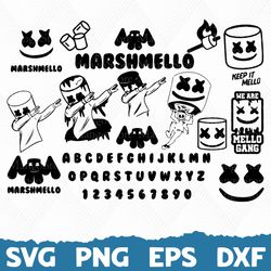 Marshmello svg, dj marshmello svg, Marshmello logo svg, Marshmallow svg, Marshmallow Smile bundle svg, Marshmello Font