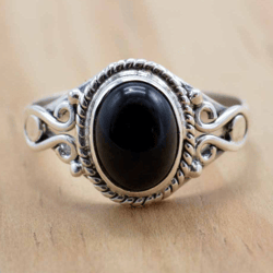Oval Black Onyx Gemstone Silver Ring For Women, Natural Crystal & 925 Sterling Silver Handmade Jewelry, Gift For Her