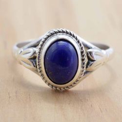 Lapis Lazuli Gemstone Silver Women Ring, Natural Crystal And 925 Sterling Silver Handmade Jewelry, Gift For Her