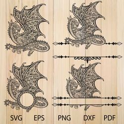 Dragon Svg, Dragon Clipart, Patterned Dragon Svg