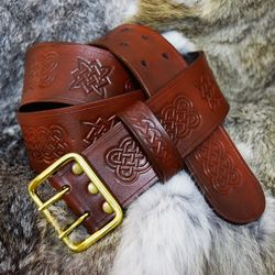 Belt Quadrate of Svarog - The Star of Rus. Slavic Pagan leather belt