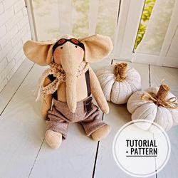 Digital download Elephant pattern, Elephant plush toy pattern and tutorial, DIY elephant aviator, Sewing pattern
