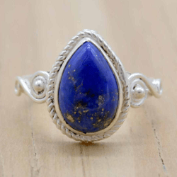 Lapis Lazuli Ring For Women, Sterling Silver Lapis Ring, Blue Gemstone Ring, Pear Shape Stone Ring, Blue Silver Ring