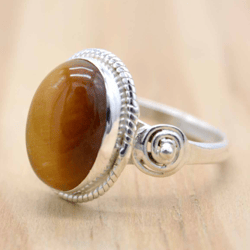 Tiger Eye Gemstone Silver Women Ring, Organic Crystal And 925 Sterling Silver Handmade Aesthetic Jewelry, Gift For Her